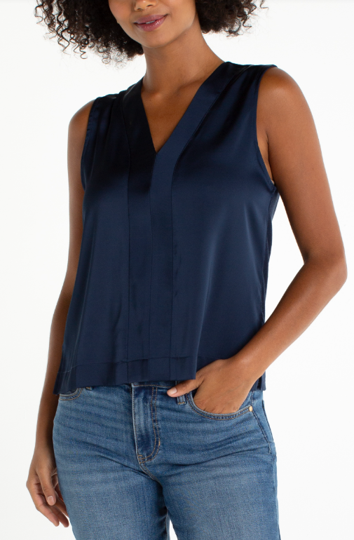 SLEEVELESS V NECK WOVEN TOP LM8K27PS6