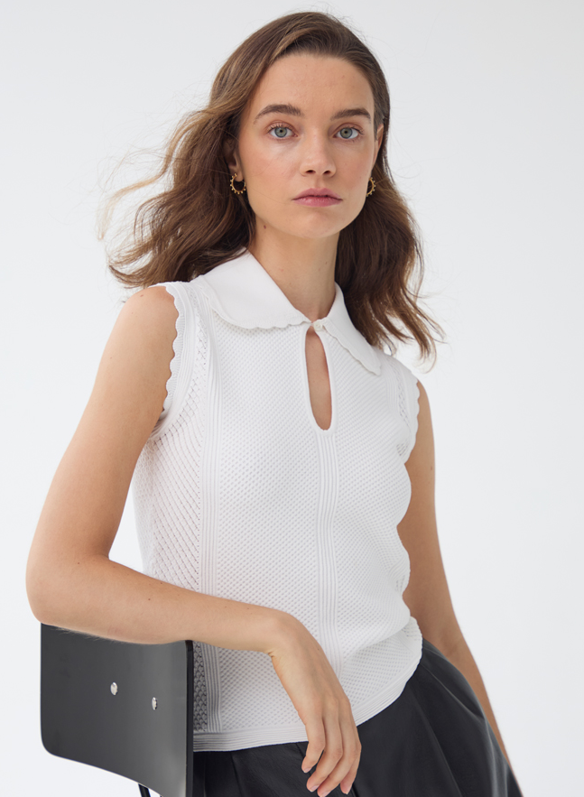 MESH KEYHOLE JOHNNY COLLAR PCE14185