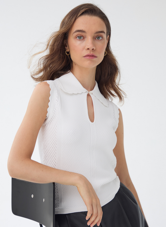 MESH KEYHOLE JOHNNY COLLAR PCE14185