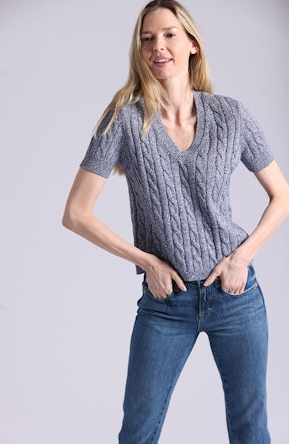 SPARKLE COTTON BLEND SS VNECK 9733