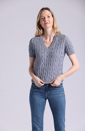 SPARKLE COTTON BLEND SS VNECK 9733