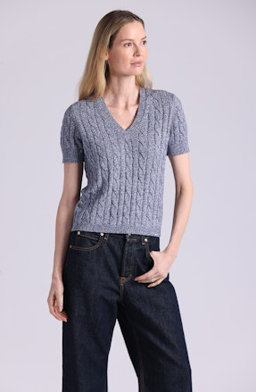 SPARKLE COTTON BLEND SS VNECK 9733