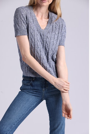SPARKLE COTTON BLEND SS VNECK 9733