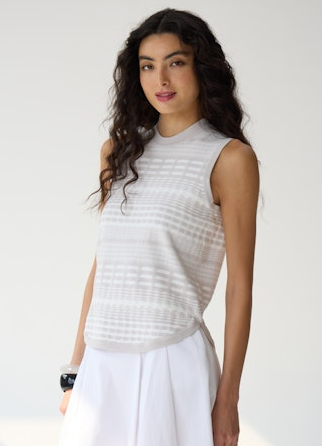 2-TONE JACQUARD SLEEVELESS SHIRTTAIL PCE14543