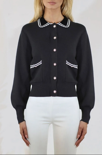 BUTTON FRONT RIB CARDIGAN W/ CONTRAST JK12602