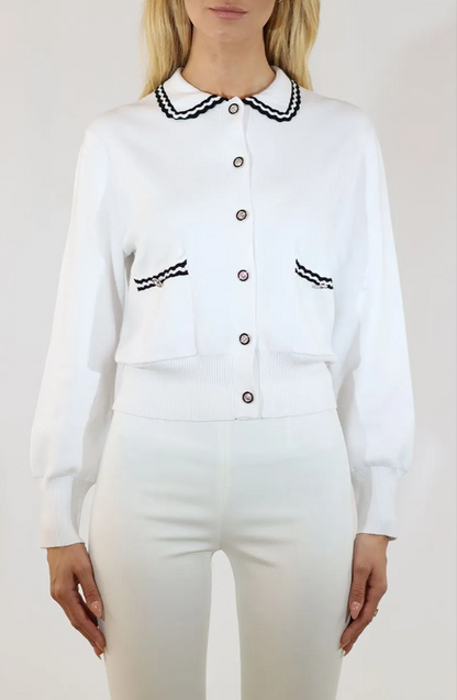 BUTTON FRONT RIB CARDIGAN W/ CONTRAST JK12602