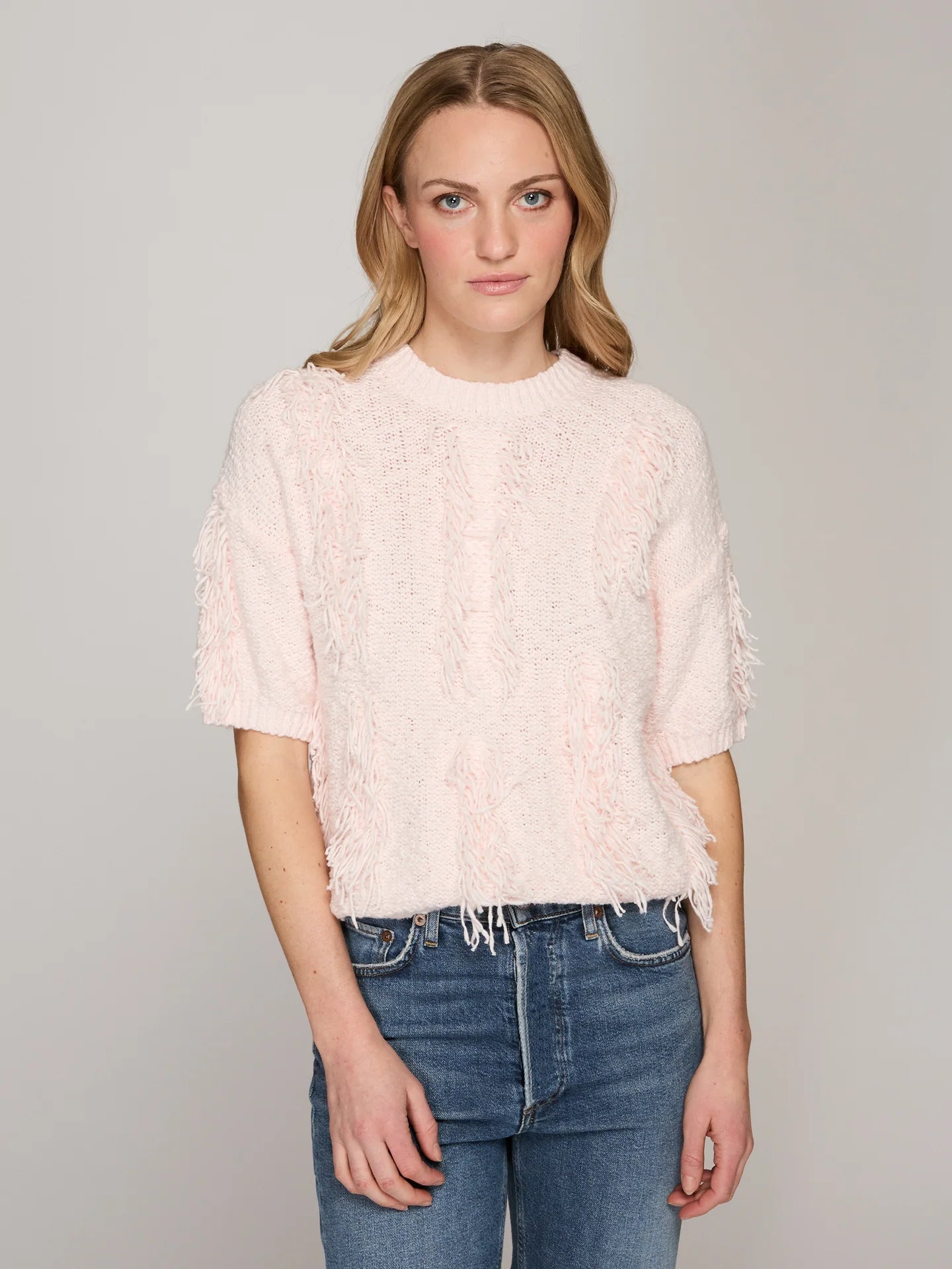 SHORT SLEEVE FRINGE CREWNECK NHT14617
